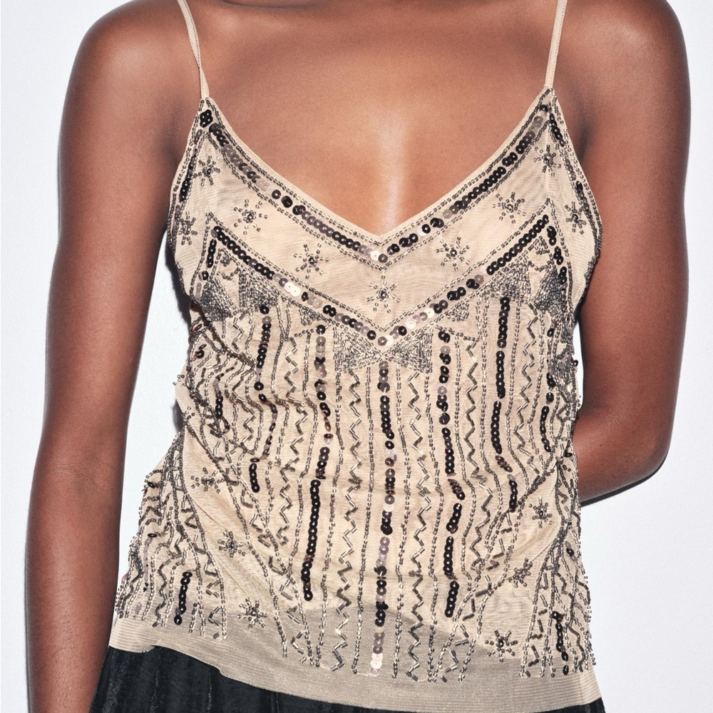 Zara embroidered beaded Embellished Camisole - Picture 2 of 6